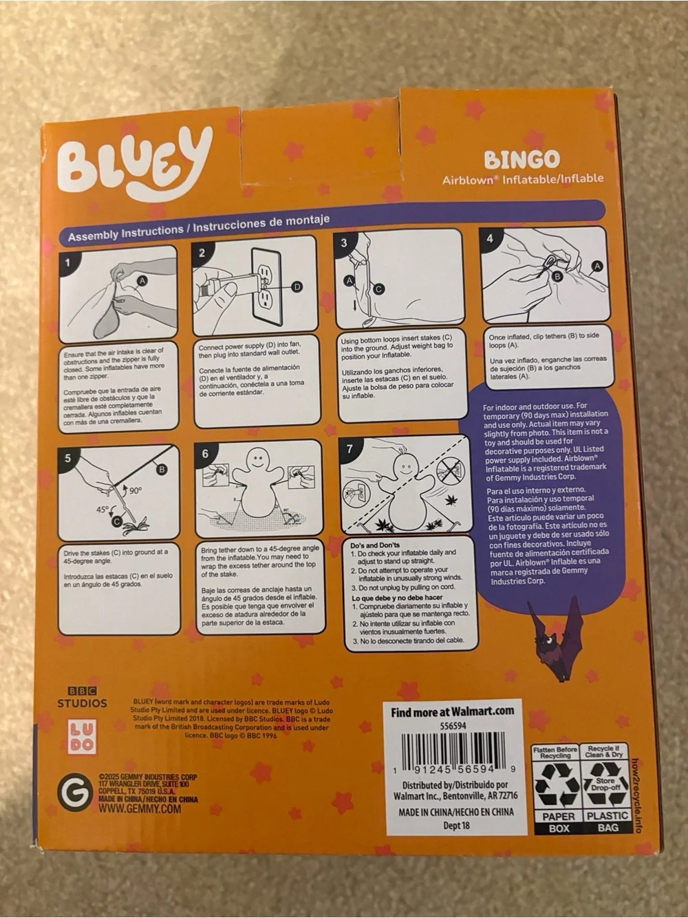 NIB 2025 Bluey Bingo Halloween In Spider Costume 5ft Lights Up Airblown